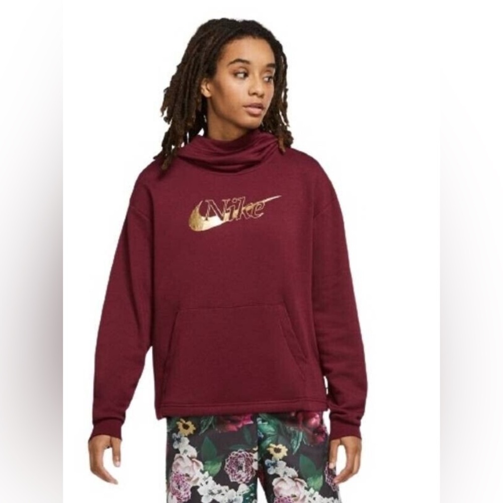 Nike - Womens - XS - Icon Clash Funnel Neck Hoodie - Bordeaux/Gold